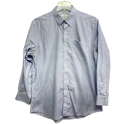 Рубашка мужская Enro 17 34-35 синяя полоса на пуговицах не железная хлопок классический покрой - Изображение 1 из 4