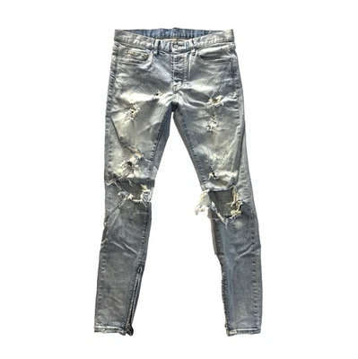 Pantalones de mezclilla MNML para hombre 32 azules ajustados desgastados tobillo cremallera botón mosca envío gratuito Foto 1 de 4