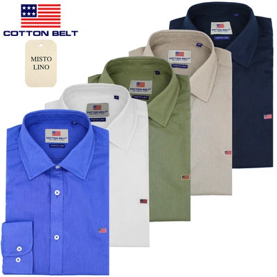 Camicia manica lunga uomo misto lino collo italiano COTTON BELT M L XL XXL 3XL - Immagine 1 di 4
