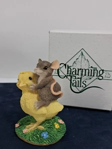 "Chickin Back Ride" Colas Encantadoras Fitz Floyd Mouse y Pollito Resina 3.25" Alto - Imagen 1 de 5