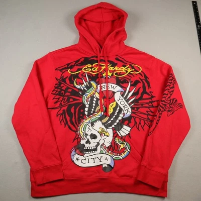 Sudadera con Capucha Y2K Ed Hardy Para Hombre Grande Estampado Grafitti Tatuaje Estampado Calavera Roja Foto 1 de 4