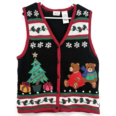 Suéter Chaleco Vintage Colección Kathie Lee Árbol de Navidad Osos Mujer M Foto 1 de 4