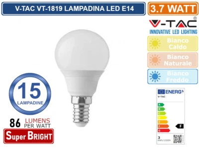 CONFEZIONE 15 LAMPADINE V-TAC VT-1819 LAMPADINA LED E14 3,7W MINIGLOBO P45 320LM - Immagine 1 di 2