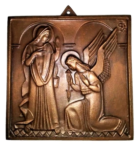 The Annunciation 5" Bronze Plaque Mary & Angel Gabriel Józef J. Gosławski Medal - Picture 1 of 11