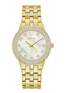 $395 Bulova Ladies' Crystal Gold-Tone Watch 98X124 - Picture 1 of 6