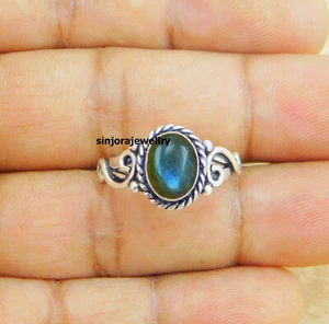 Anillo de regalo hecho a mano de plata de ley 925 con piedras preciosas de labradorita talla 5 a 10 de EE. UU. - Imagen 1 de 4