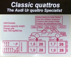 Early Audi Ur quattro Turbo Coupe Tyre Pressure Sticker Decal 857 000 257 - Picture 1 of 1