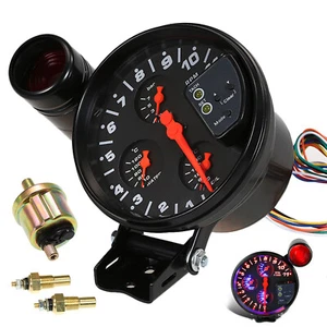 5" 4 In 1 11K RPM Tachometer Oil/Water Temp Gauge Oil Pressure Meter Black E9F4 - Picture 1 of 11