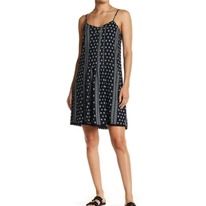 Collective Concepts Women Navy/White Embroidered Hem Boho Mini Dress Small - Picture 1 of 9