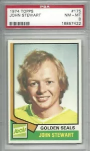 Tarjeta de hockey Topps 1974 #175 John Stewart, California Golden Seals clasificación PSA 8 - Imagen 1 de 1