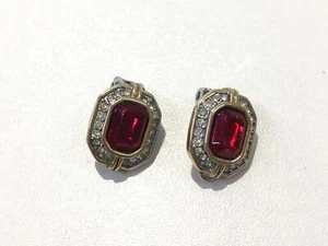Vintage Costume Ruby & Diamonds set in Gold Clip-on Earrings - Picture 1 of 4
