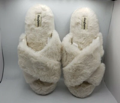 Zapatillas entrecruzadas de Dearfoams crema para mujer talla 9-10 espuma viscoelástica imitación piel Foto 1 de 4