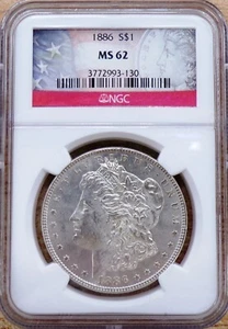 1886 Morgan Silver Dollar NGC MS 62 - Picture 1 of 2