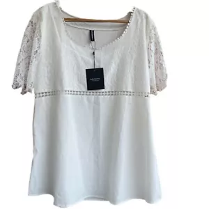 JustFashionNow White Lace Detail Blouse Angelic Crochet Trim Short Sleeve XXL - Picture 1 of 11