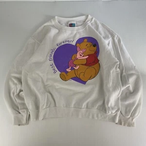 VTG 90s Winnie the Pooh Piglet Best Friends Crewneck Kids Sweatshirt White L 14 - Picture 1 of 6