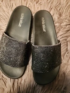 Cape Robbin Black SPARKLING Slides Sides Sandal Size 8 - Picture 1 of 8