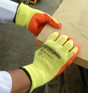 More details for safety work gloves latex coated grip orange rubber heavy duty gardening builder