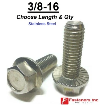 3/8-16 Stainless Steel Serrated Flange Hex Cap Screws Bolts Choose Length & Qty - Image 1 of 2