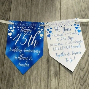 Personalised Decoration Wedding Anniversary Party Banner Bunting Sapphire 45th - Picture 1 of 12