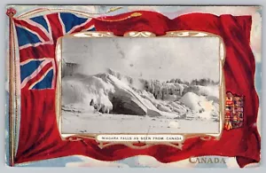 Ontario Kanada patriotische kanadische Flagge Grenze gefroren Niagarafälle 1907 Postkarte - Bild 1 von 3