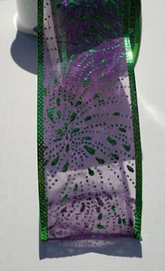 50 Yards x 2,5 Zoll kabelgebundenes Karnevalband lila mit grünem Glitzer 2 Spulen 25'ea - Bild 1 von 4