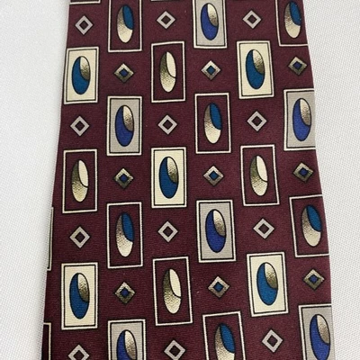 Corbata de seda Adolfo granate multicolor geométrica formas de diamante Foto 1 de 4