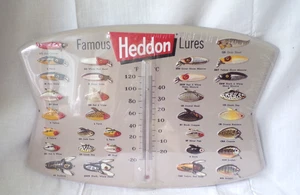 Embossed Metal Heddon Fish Lures Display 14 x 10 Sign Thermometer advertisement - Picture 1 of 7