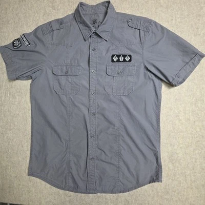 Helix Mens Button Down Shirt Anarchy Patch Gray Size Large Bikercore Harley - Image 1 of 4