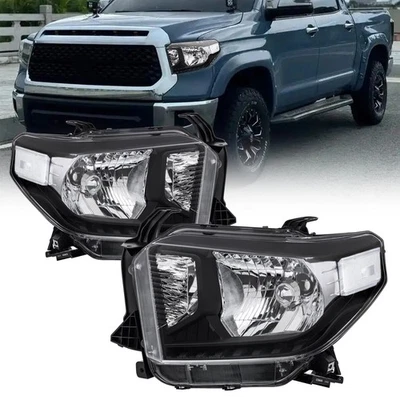 Pair Black Housing Headlights Assembly Amber corner For 2014-2021 Toyota Tundra - Image 1 of 4