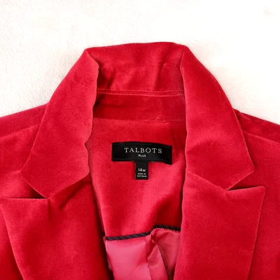 Talbots 红色天鹅绒西装外套 14 W 码宽假日 — 第 1/4 张图片