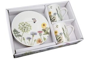 Espresso-Set - 4tlg Tasse + Teller - Wild Flowers - Porzellan - Bild 1 von 3