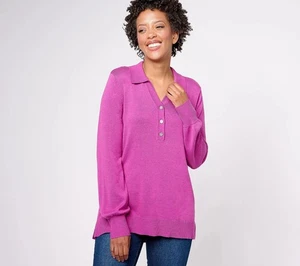 Isaac Mizrahi Live! Pullover mit Kragen und Schmuckknöpfen hellmagenta XXS neu - Bild 1 von 1