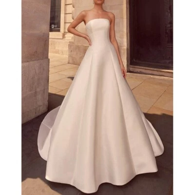 Simple Satén Grande Lazo Espalda Vestido de Novia Vestido de Novia Foto 1 de 4