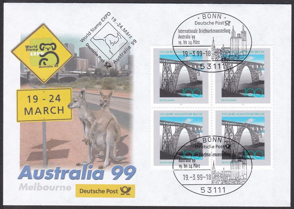 PEX0076 Intl. Stamp Exhibit. Germany Cover, Australia 1999, Melbourne, Bridge - Image 1 of 1