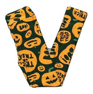 NEW LulaRoe Leggings Halloween KIDS Green w Orange Pumpkins L/XL - Picture 1 of 2
