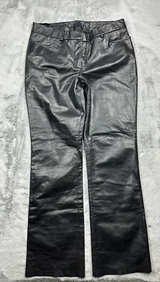 Pantalones Express Mujer 9/10 Negro Corte Bota Cuero Genuino Motociclista Y2K Foto 1 de 4