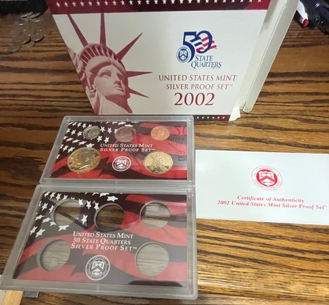 2002-S SILVER PROOF SET, NO QUARTERS, IN OGP, WITH COA Cover