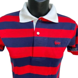 VTG 80s Izod Lacoste Striped Red Navy Short Sleeve Polo Youth 14 Unisex Preppy - Picture 1 of 8