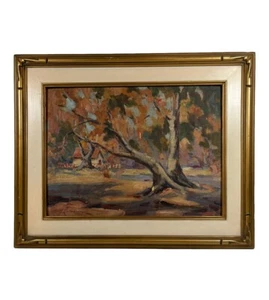 RUTH LARIMER CALIFORNIA IMPRESSIONIST ANTIQUE AUTUMN LANDSCAPE CABIN PAINTING - Picture 1 of 24