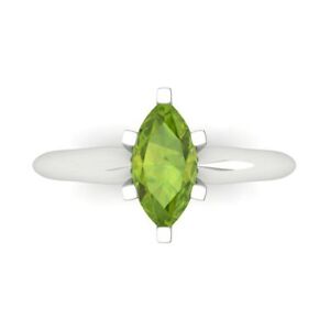 1 Marquise Designer Statement Bridal Natural Peridot Ring Solid 14k White Gold