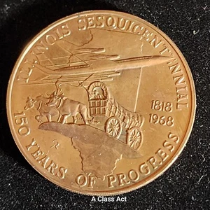 1968 Illinois Sesquicentennial 150 Years of Progress Illinois, Medal. T6829 - Picture 1 of 4