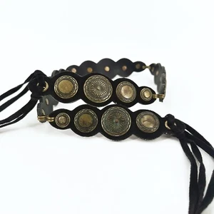 Suede/Bronze Concho Tie Belt Fringe Southwest Boho Hippie Festival One Size - Picture 1 of 9