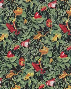 Fabric, "Small Wonders" by Hoffman Orange & Yellow Frogs on Green by / HALF yard - Picture 1 of 1