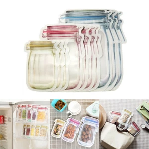 Set 10 Stück Auslaufsicher Wiederverwendbar Einmachglas Reißverschluss Lebensmittel Snack Aufbewahrung Beutel 3 Größen - Bild 1 von 12