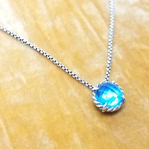 David Yurman 925 Sterlingsilber zierlicher Chatelaine Blautopas Anhänger Halskette - Bild 1 von 7