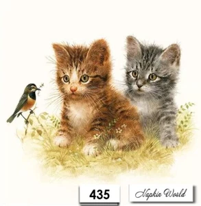(435) ZWEI individuelle Papier Luncheon Decoupage Servietten - KÄTZCHEN KATZEN VOGEL - Bild 1 von 3