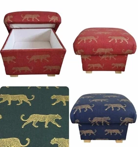 Storage Footstool Fryetts Leopards Fabric Pouffe Ottoman Burnt Orange Navy Teal - Picture 1 of 30