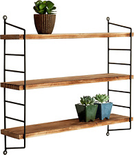 23-Inch Metal and Burnt Brown Wood Wall Mounted 3-Tier Floating Shelves