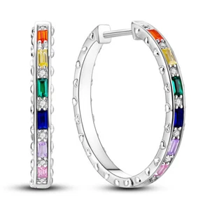 MULA Original Große Hoop Ohrringe Bunte CZ Frauen Schmuck 925 Sterling Silber - Picture 1 of 6