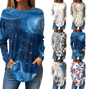 Pullover Fashion Fall Top Casual Tops Long Sleeve for Womens Printed Tee Shirts - Picture 1 of 30